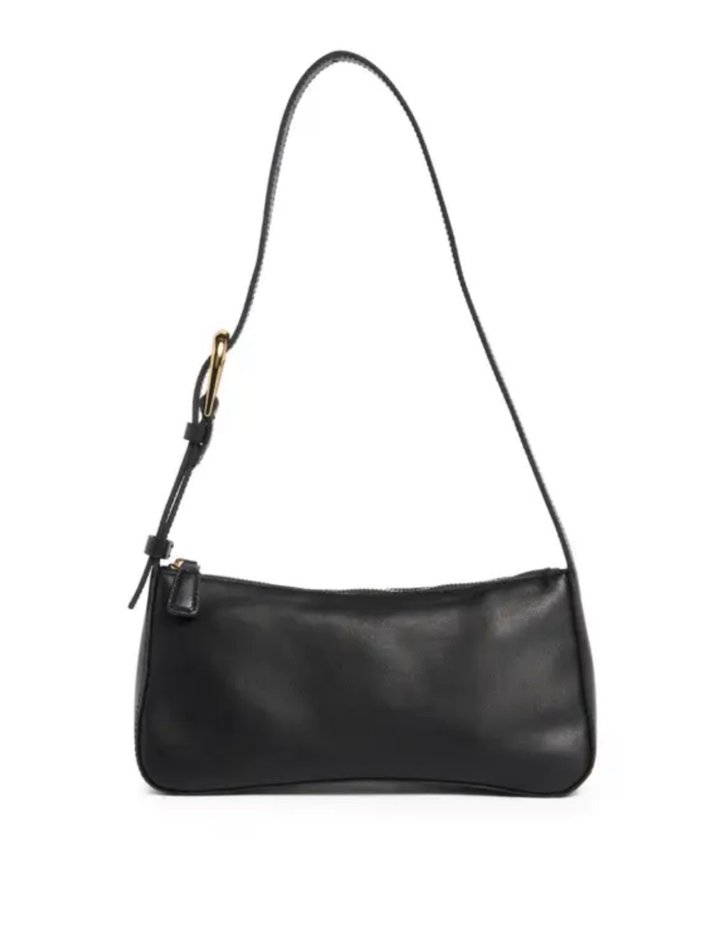 Madewell Black Leather Crescent Shoulder Bag with Gold Accent
